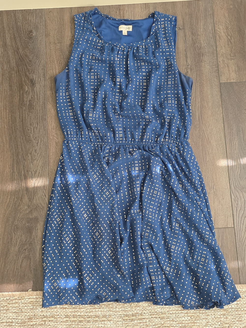 Maison Jules Navy Blue Sleeveless Dot-Print Dress